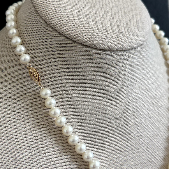 14K Yellow Gold Genuine Real 7MM Cream Pearls Hand Knotted Strand Necklace 18" - Picture 13 of 14